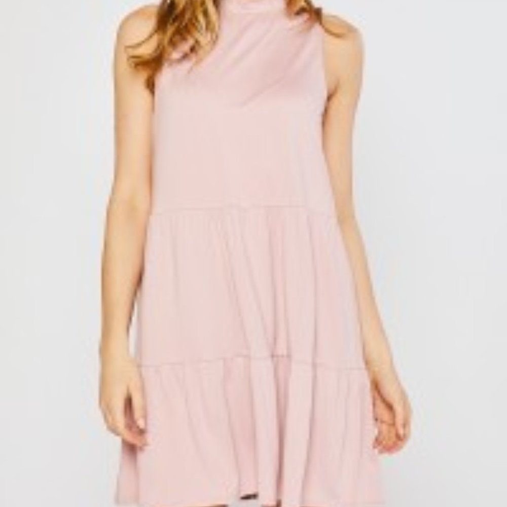 Mock Neck Baby Doll Mini Dress